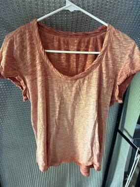 Pilcro Heathered Rust-Orange Scoop Neck Short Sleeve Tee